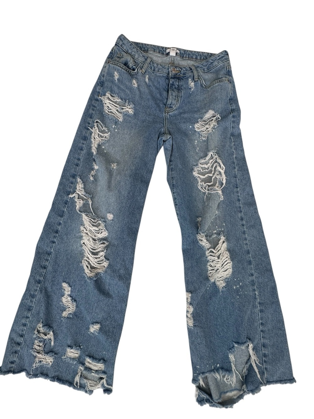 Forever 21 Wide Leg Distressed Destroyed Jeans Size 26 inseam 31”